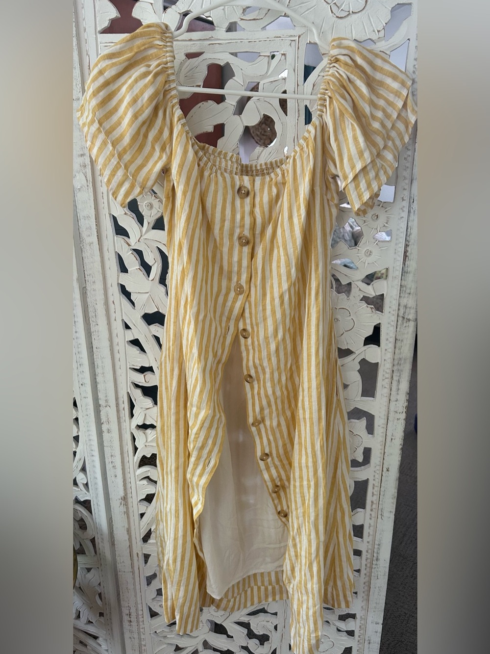 Yellow Striped Button-Front Midi Dress